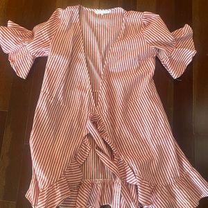 Summer wrap dress red and white stripped